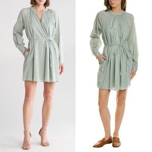 Rebecca Taylor || Belted Shirt Dress Cotton Light Green XS NWT